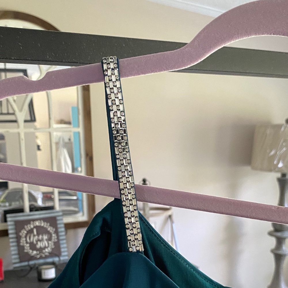 R&M Richards Teal Formal Jumpsuit with Embellished Straps. - Picture 4 of 5